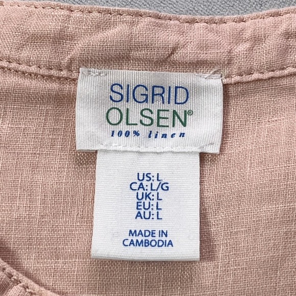 Sigrid Olsen Linen Top Women Large Peach Tunic Pockets Roll Tab Sleeve - Picture 3 of 12